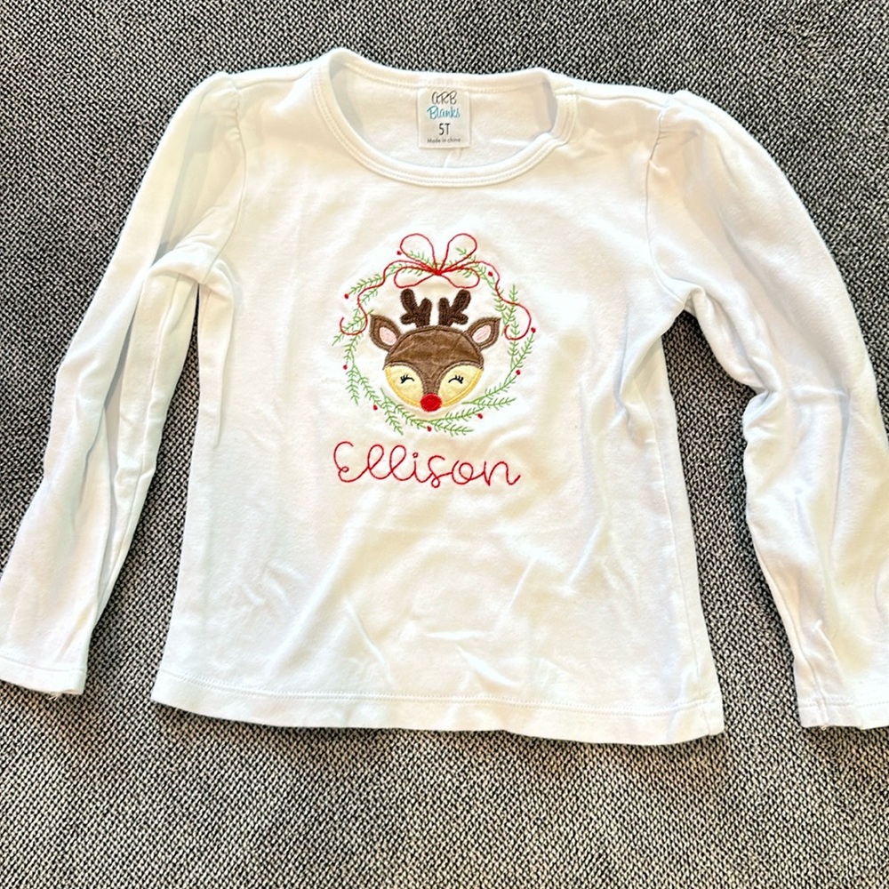 Reindeer Embroidered Long sleeve t shirt with name Ellison